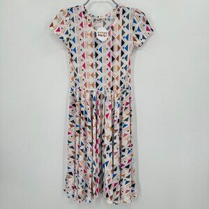 Dot Dot Smile Girl's Cap Sleeve Dress sz 11 Short Sleeve White/Aztec/Geo Print
